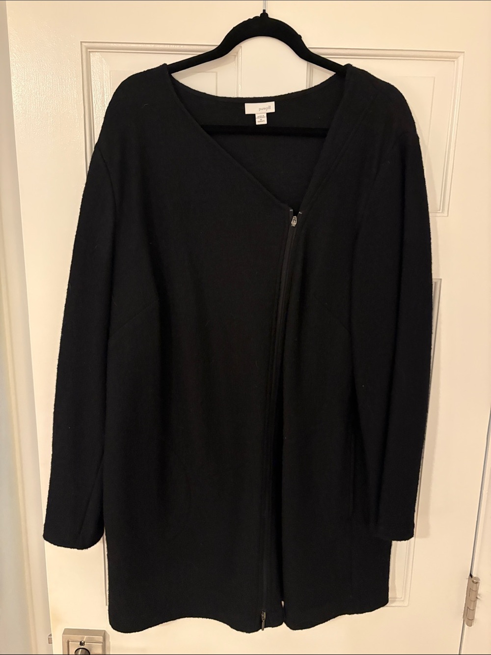 Pure Jill Asymmetric Zip Wool Blend Black Sweater Coat